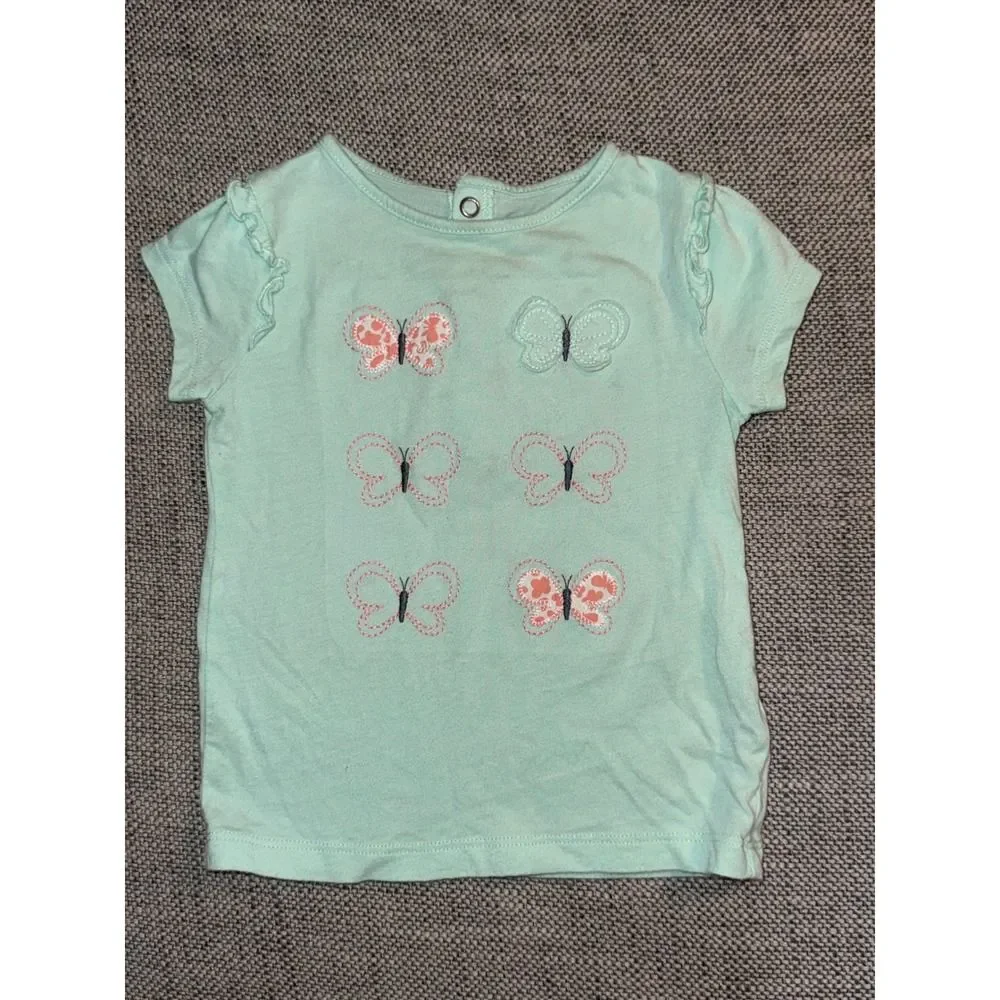 Child of Mine Made by Carters 24M Mint Green Butterfly Embroidered Short Sleeve